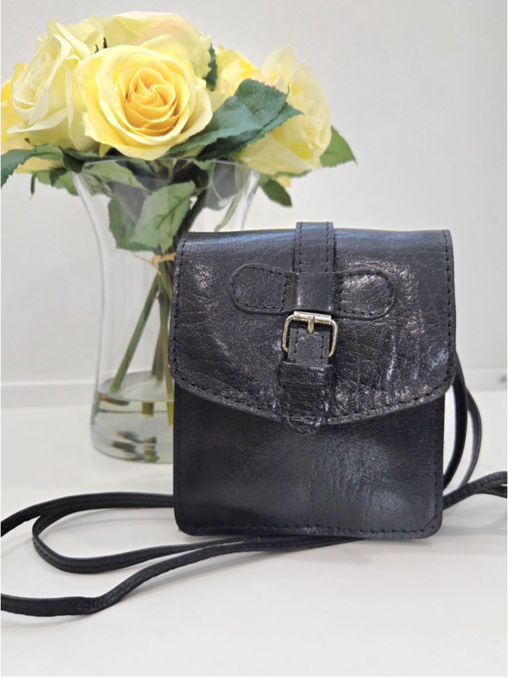 Vintage 90s Leather Mini Bag India | Black, Crossbody or Belt Wear